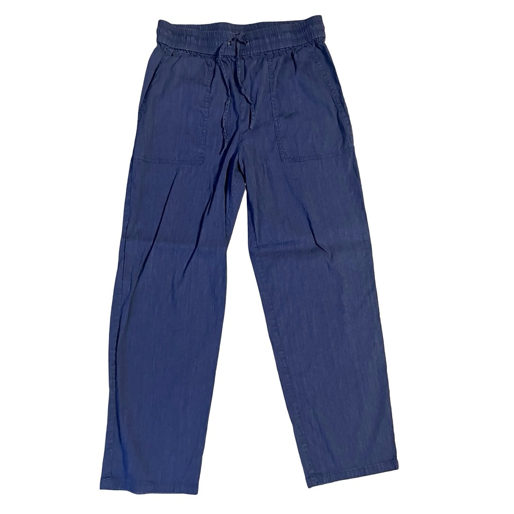 Theory Cortlandt R Crunch 2 Navy Blue Linen Blend Pull On Pants Womens Size S